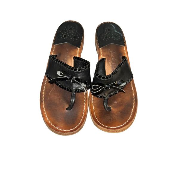 Jack Rogers Adeline Black Whipstitched Leather Bow Flat Sandals Women's‎ size 7M - Picture 1 of 8